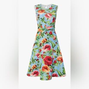 Carolina Herrera Lake Blue Floral Sleeveless Dress